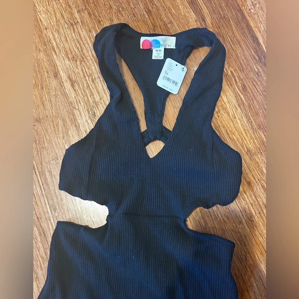 Free People Cutout Ribbed Bodycon Dress Black Medium NWT - Picture 3 of 5